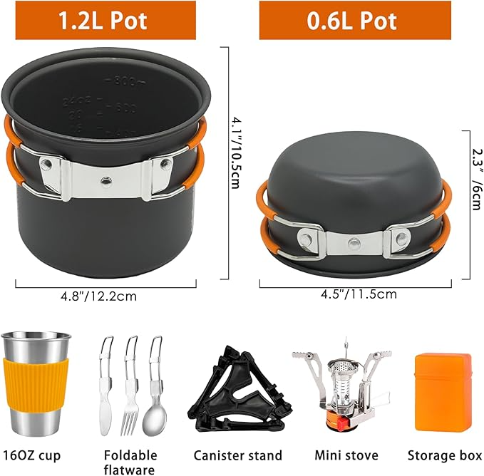10Pcs Camping Cookware Mess Kit - Urbizia