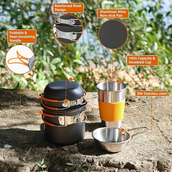 10Pcs Camping Cookware Mess Kit - Urbizia