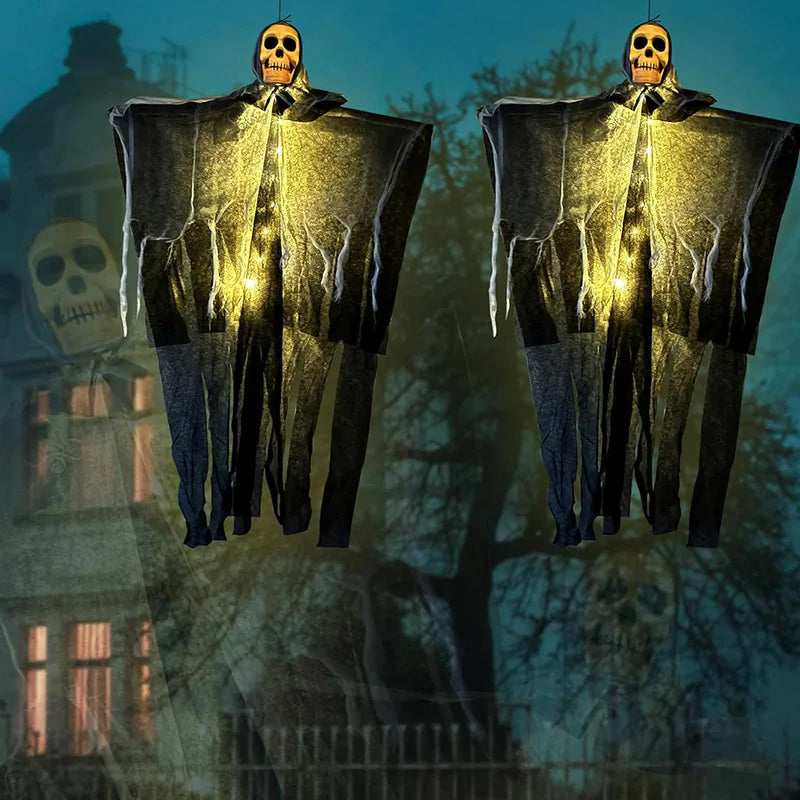 1PCS Halloween Glowing Skull Skeleton – Hanging Ghost Decoration for Home & Garden