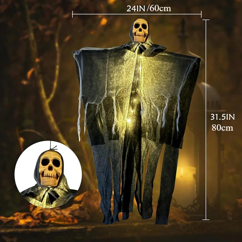 1PCS Halloween Glowing Skull Skeleton – Hanging Ghost Decoration for Home & Garden