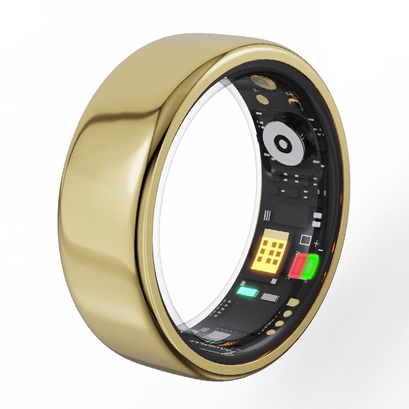 Smart Ring Health TrackerSleep Heart Rate Health Monitor Fitness Tracker Health Rings for Women & Men 7-Day Ultra Long Standby Time IPX8 Water-Resistance (Golden 9)