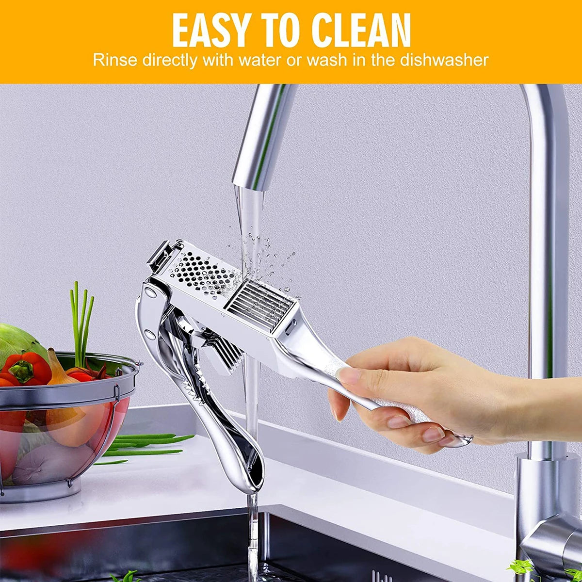 2-in-1 Stainless Steel Garlic Press – Slicer & Mincer Crusher Tool