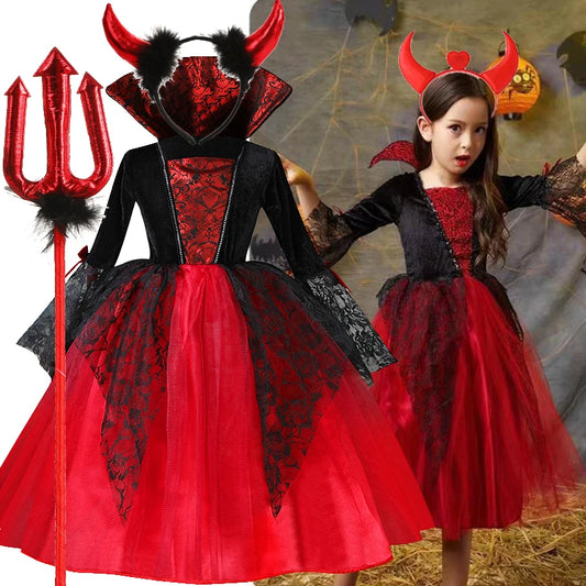 2025 Girls Vampire Cosplay Dress – Halloween Ghost Bride Gothic Costume for Kids