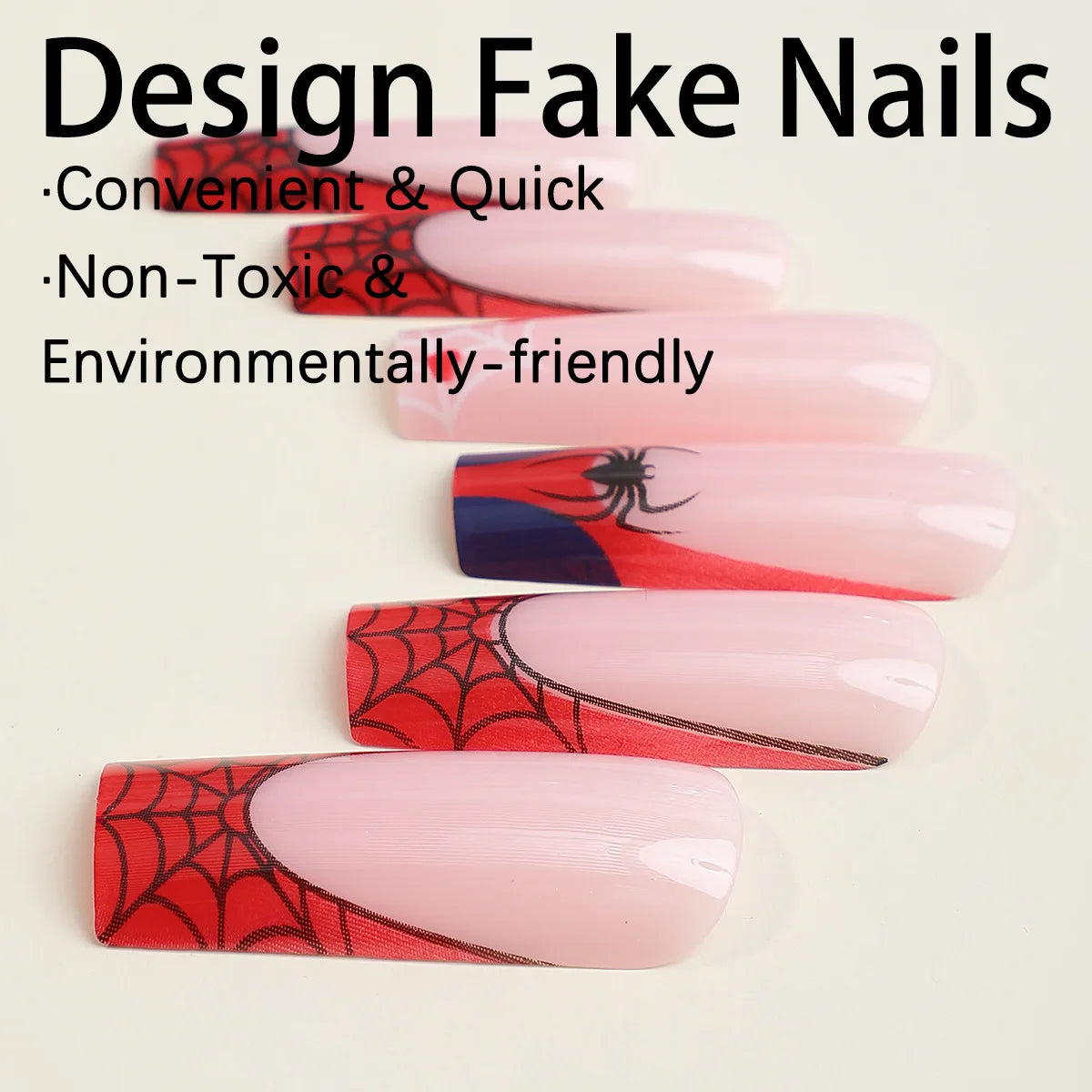 24Pcs Halloween Spider Fake Nails – Printed French Coffin Ballet Press-on Nails