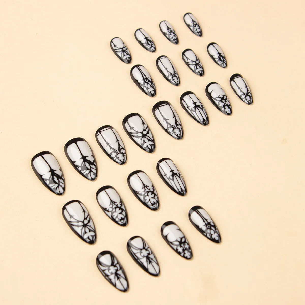 24 Pcs Gothic White Glossy Almond Fake Nails – Long Press On Nails with Jelly Tabs for Halloween