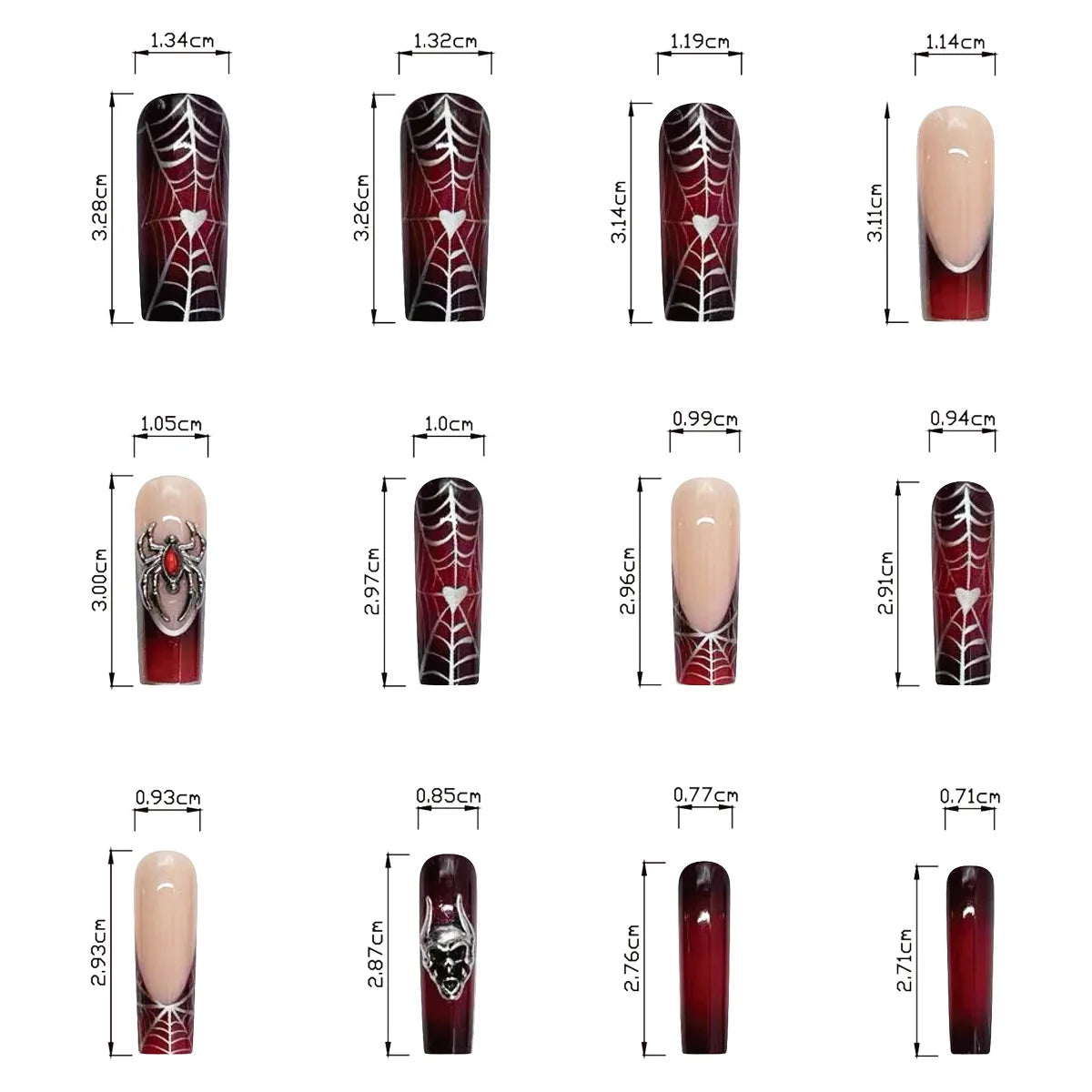 24pcs Halloween Press-On Nails – Gothic Punk 3D Spider Skull Design, Black Y2K Coffin French Fake Nails