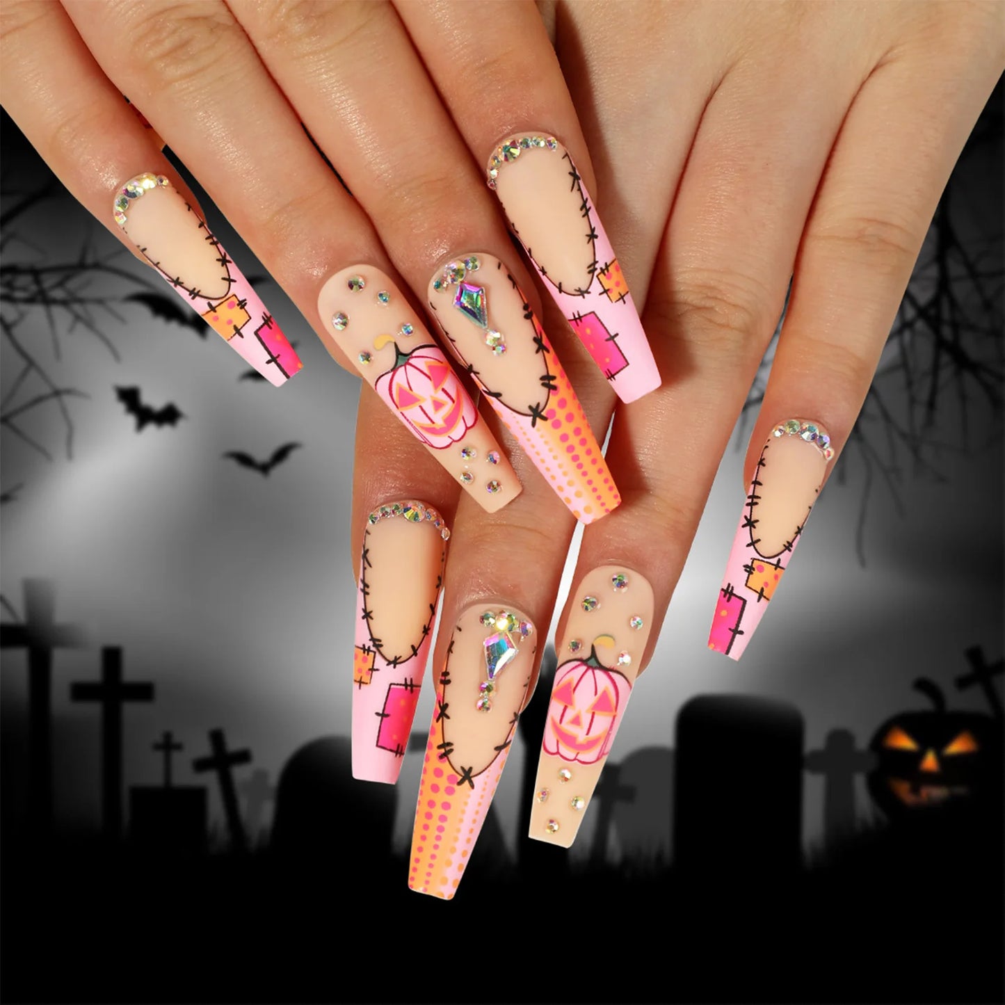 24pcs Silver Spider Design Press-On Nails – Gothic Punk Almond Shaped Halloween False Nail Tips