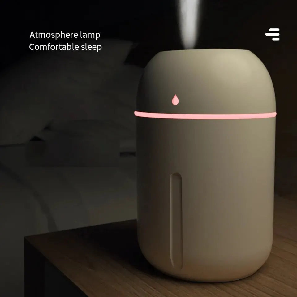 330ml Mini USB Humidifier – Portable Cool Mist Aroma Diffuser with LED Light