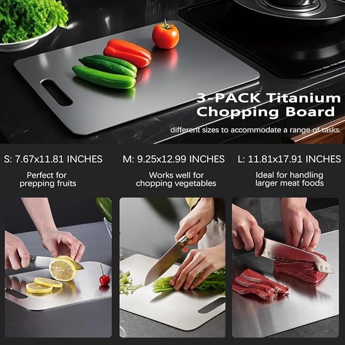 3 Pack Titanium Cutting Boards – Double-Sided, Non-Stick Kitchen Chopping Mats - Urbizia