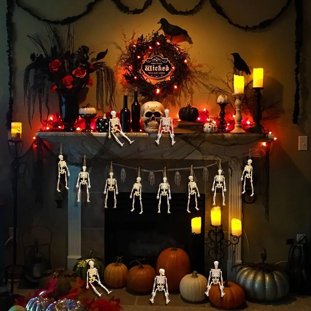 5PCS Halloween Mini Plastic Skull Skeleton Decorations – Hanging Toys for Crafts & Party Favors