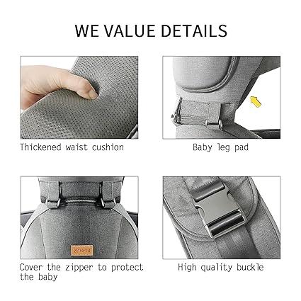 6-in-1 Baby Carrier with Hip Seat – Newborn to Toddler Adjustable Carrier (Grey) - Urbizia
