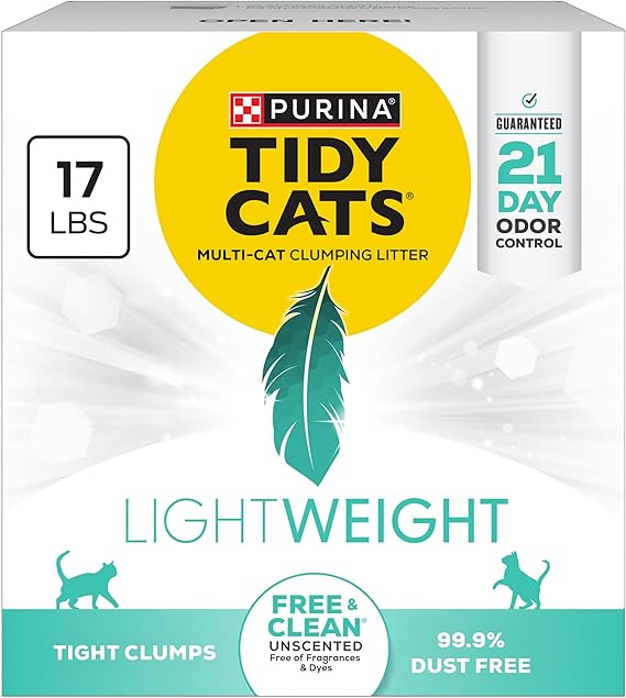 Purina Tidy Cats Lightweight Free & Clean Unscented Clumping Cat Litter – Multi-Cat, 99.9% Dust-Free, 17 lb Box - Urbizia