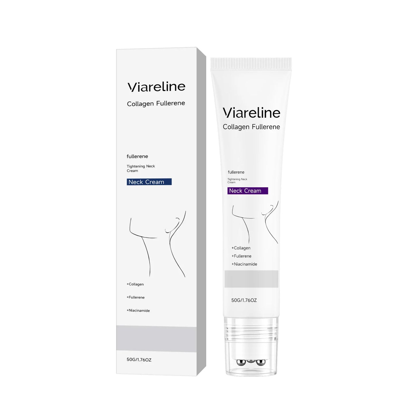 Collagen Fullerene Neck Cream Niacinamide Brightening Jawline Tighten Lift Firming Anti-Wrinkle Neck Care Moisturizing Cream with Rollers