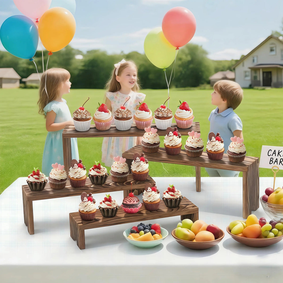 2 Set Wooden Tiered Risers Display Stands for Vendor Events,Stackable Wood Cupcake Display Stand,Farmhouse Decor Wood Dessert Table Display Set,Vendor Booth Display Items,Food Display Risers for Party