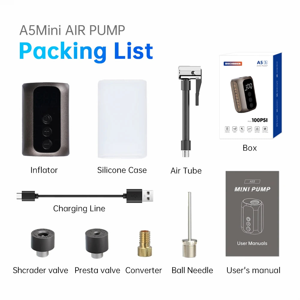 BSCOBBER 4in1 Electric Portable Tyre Tire Inflator Cycling Tool Bicycle Air Injection Bike Pumps Accessories 100PSI With Display