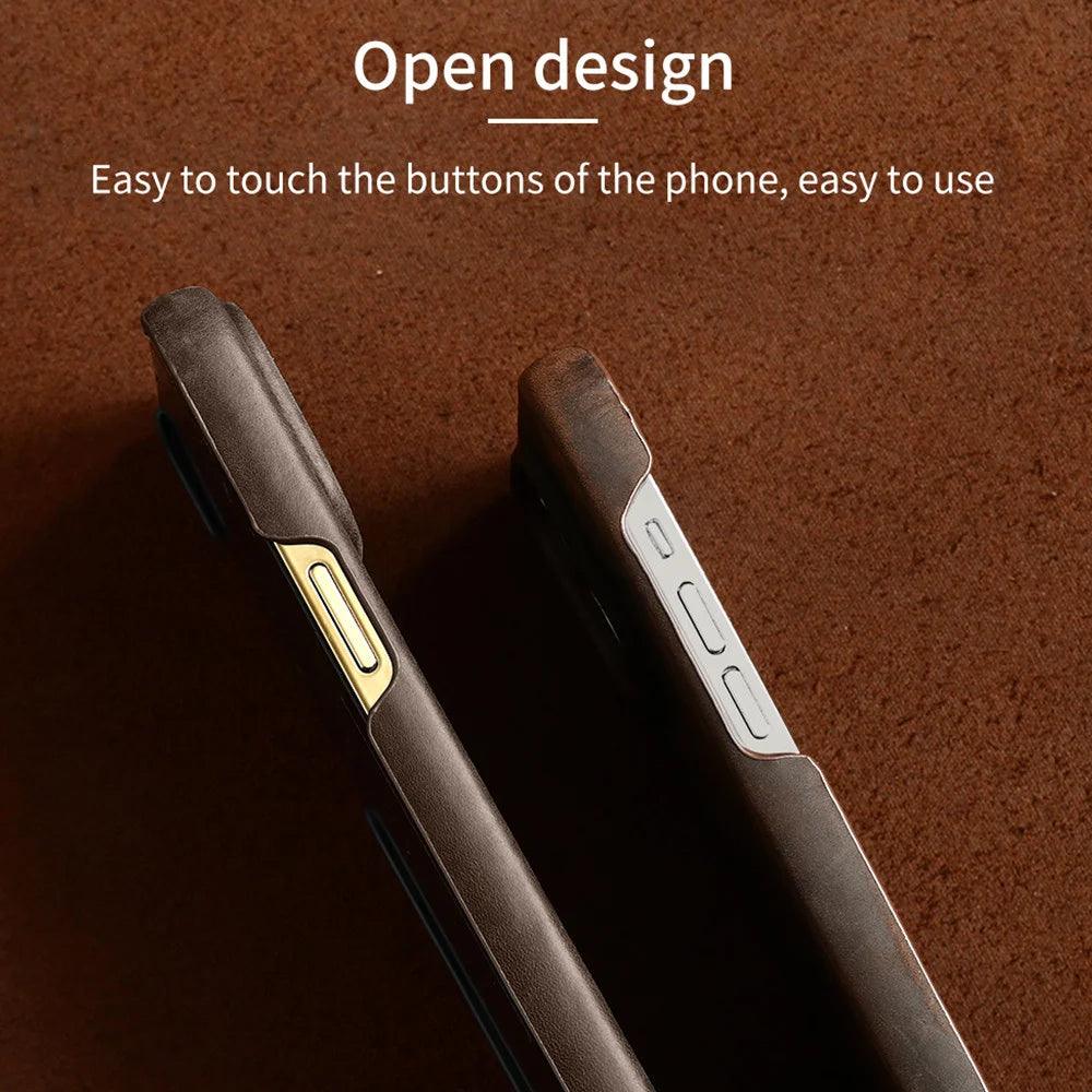 Retro Cowhide Phone Case for iPhone 17 16 15 13 14 Pro Max Air 16Pro 17Pro Luxury Crazy Horse Genuine PULL-UP Leather Back Cover