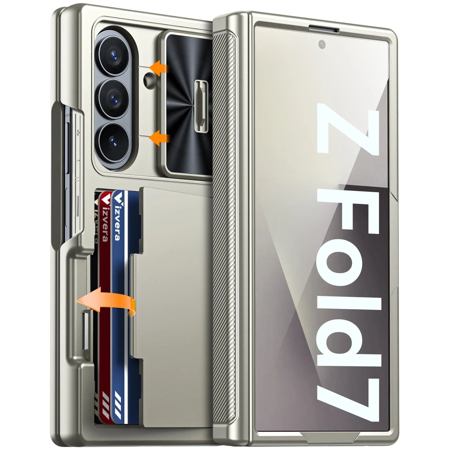 for Galaxy Z Fold 7 Case,RFID Wallet with Cards Holder,Hinge Cover,Camera Cover,Shockproof Silicone Protective Phone Case-Black