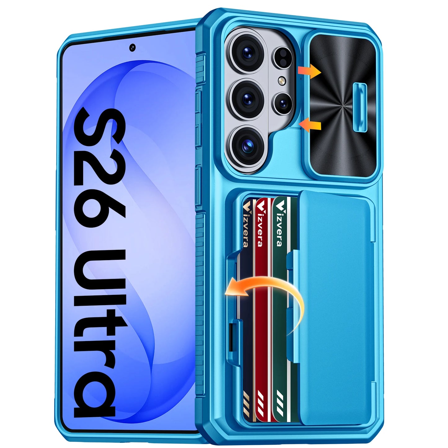 for Galaxy S26 Ultra Case Wallet RFID,Cards Holder,Camera Cove,Full Body Rugged Shockproof Silicone Protective Phone Case-orange