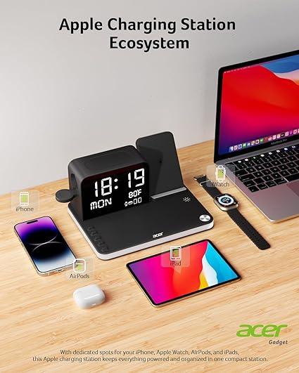 Acer 7-in-1 Wireless Charging Station – Fast Multi-Device Charger for iPhone, Apple Watch & AirPods with Bluetooth Time Sync - Urbizia