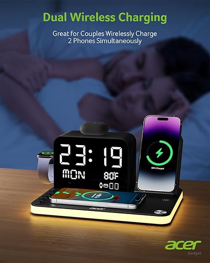 Acer 7-in-1 Wireless Charging Station – Fast Multi-Device Charger for iPhone, Apple Watch & AirPods with Bluetooth Time Sync - Urbizia