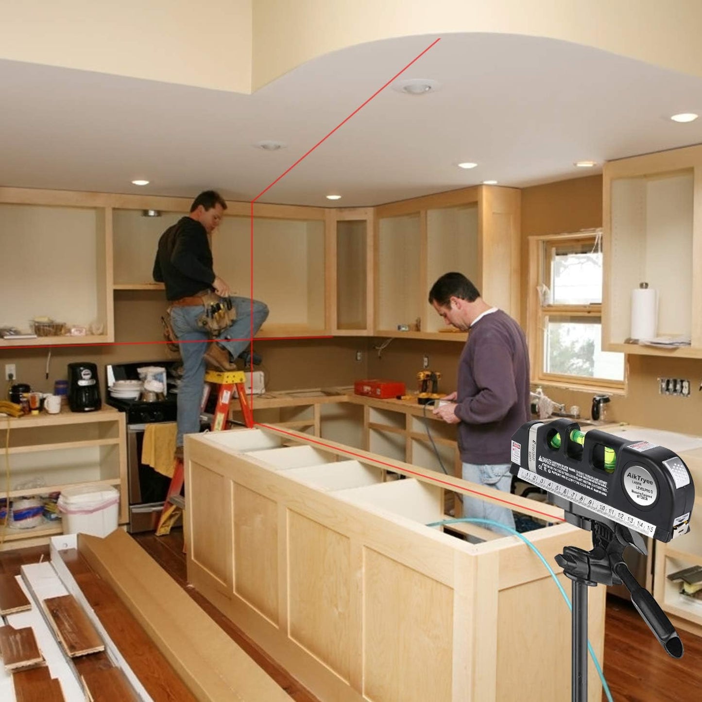AikTryee Laser Level Tool – Cross Line, Vertical & Horizontal Leveler with Metric Ruler 8ft/2.5M - Urbizia