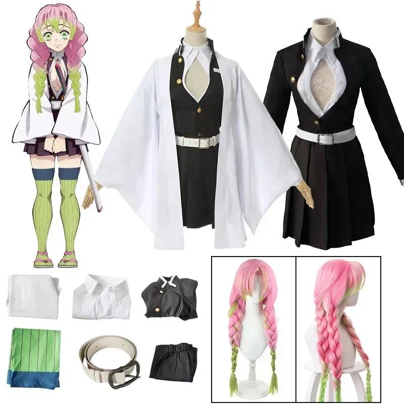 Anime Kanroji Mitsuri Cosplay Costume – Kimono Haori Dress with Wig, Halloween & Roleplay Outfit for Adults & Kids