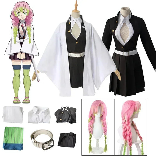 Anime Kanroji Mitsuri Cosplay Costume – Kimono Haori Dress with Wig, Halloween & Roleplay Outfit for Adults & Kids