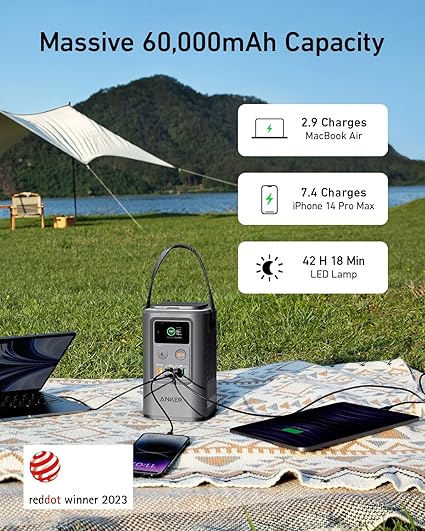 Anker 60000mAh Power Bank Power Station – Portable Outdoor Generator 87W with Display, Lighting & SOS, Home Backup for Travel & Camping - Urbizia