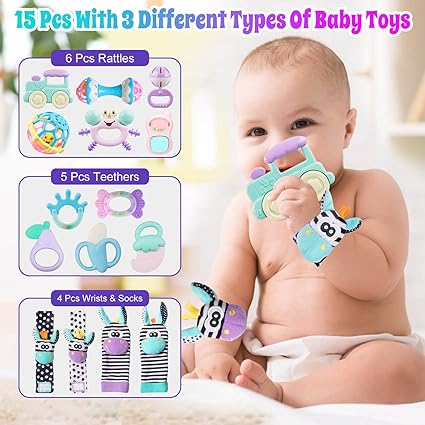 Baby Rattle & Teething Toy Set – Rattle Socks for Newborns to 12 Months - Urbizia