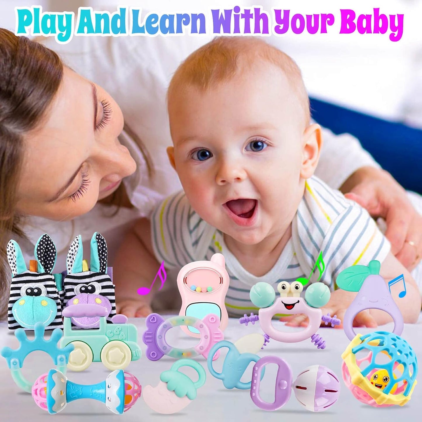 Baby Rattle & Teething Toy Set – Rattle Socks for Newborns to 12 Months - Urbizia