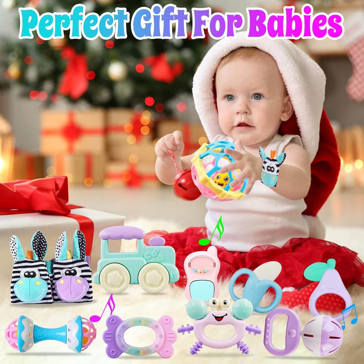 Baby Rattle & Teething Toy Set – Rattle Socks for Newborns to 12 Months - Urbizia