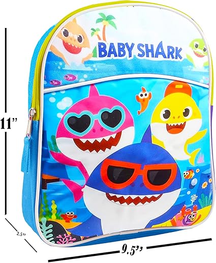 Baby Shark 11" Mini School Backpack Set for Kids – 4 Pc Bundle - Urbizia