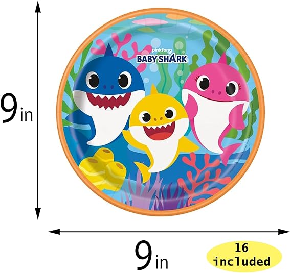Baby Shark Party Supplies Pack for 16 – Plates, Napkins & Birthday Candles - Urbizia