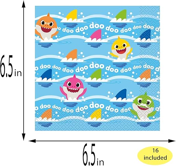 Baby Shark Party Supplies Pack for 16 – Plates, Napkins & Birthday Candles - Urbizia