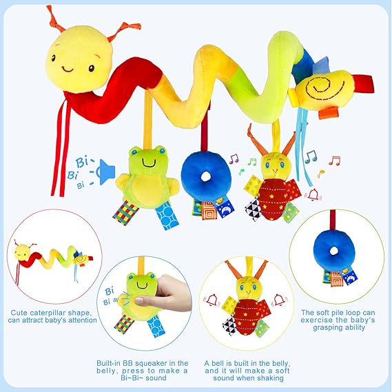Baby Spiral Hanging Crib Toy – Rattle & Bell Stroller Activity Toy for Infants - Urbizia