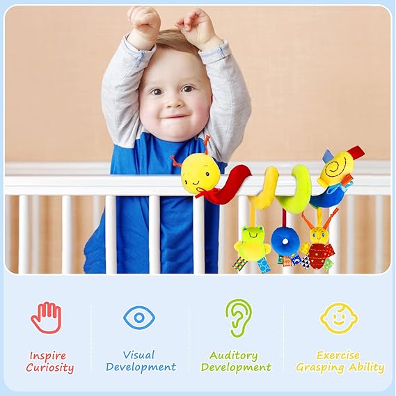 Baby Spiral Hanging Crib Toy – Rattle & Bell Stroller Activity Toy for Infants - Urbizia