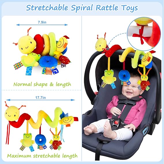 Baby Spiral Hanging Crib Toy – Rattle & Bell Stroller Activity Toy for Infants - Urbizia