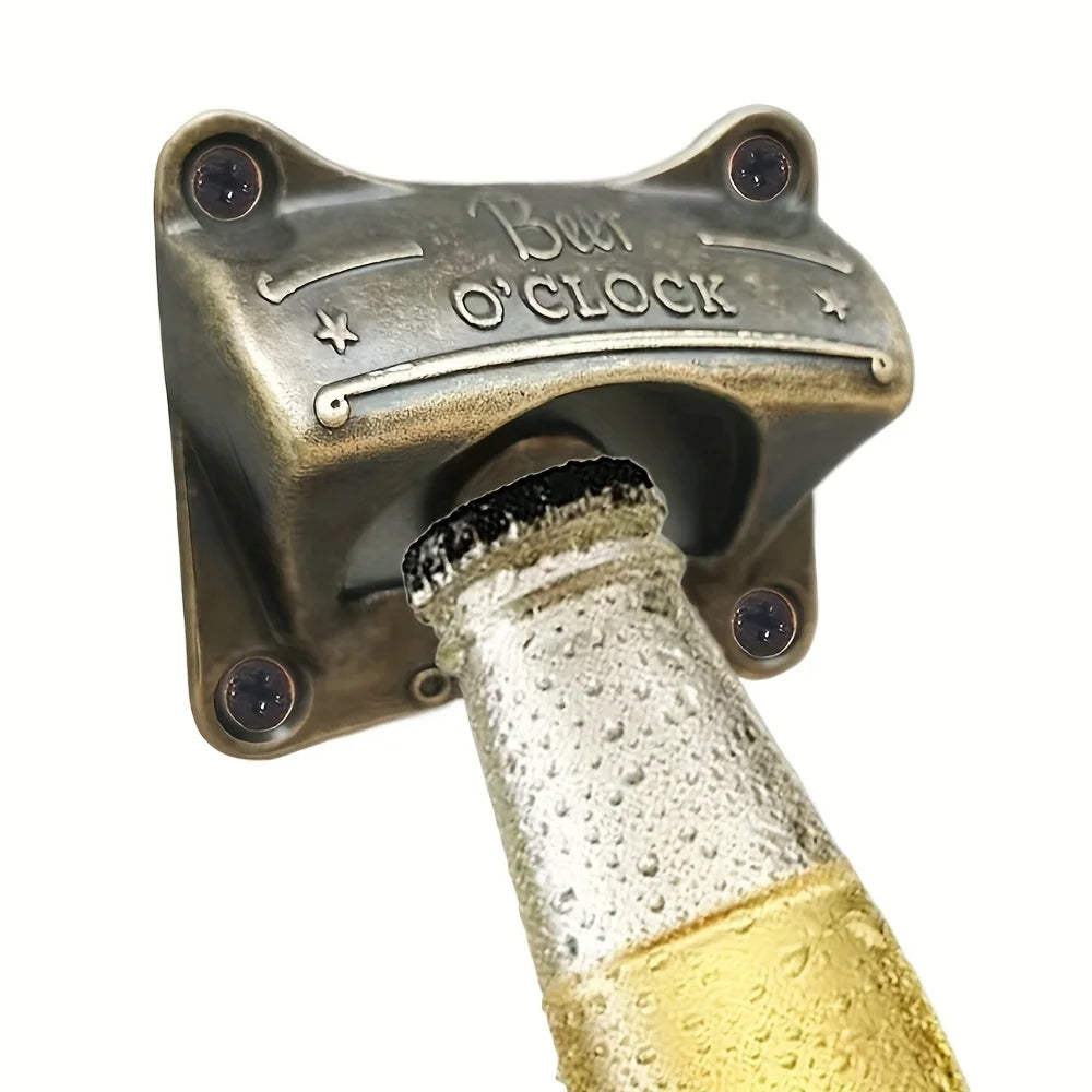 “Beer O’ Clock” Wall Mounted Bottle Opener – Retro Bar & BBQ Tool