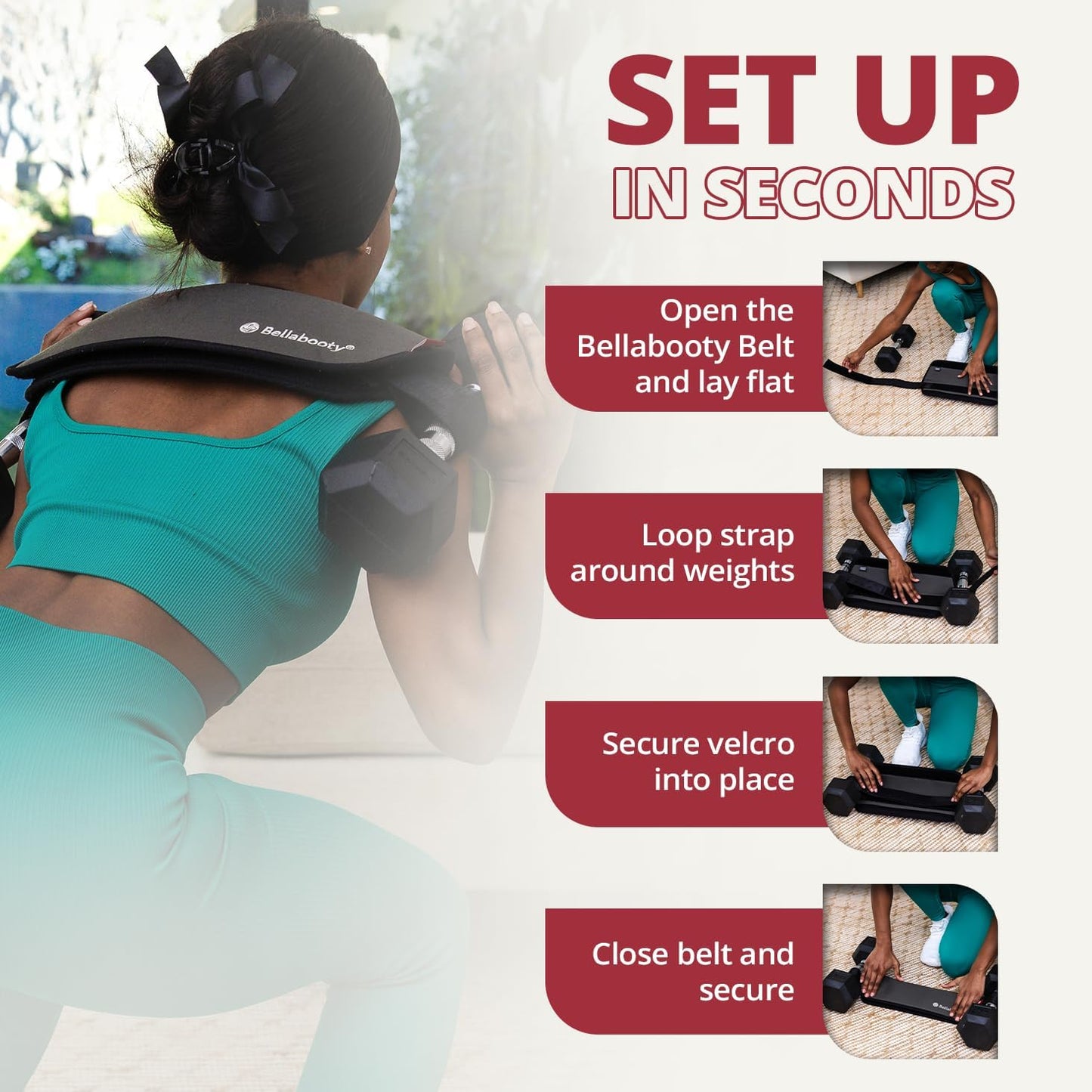 Bellabooty Hip Thrust Belt – Padded Exercise Belt for Dumbbells, Kettlebells & Plates - Urbizia