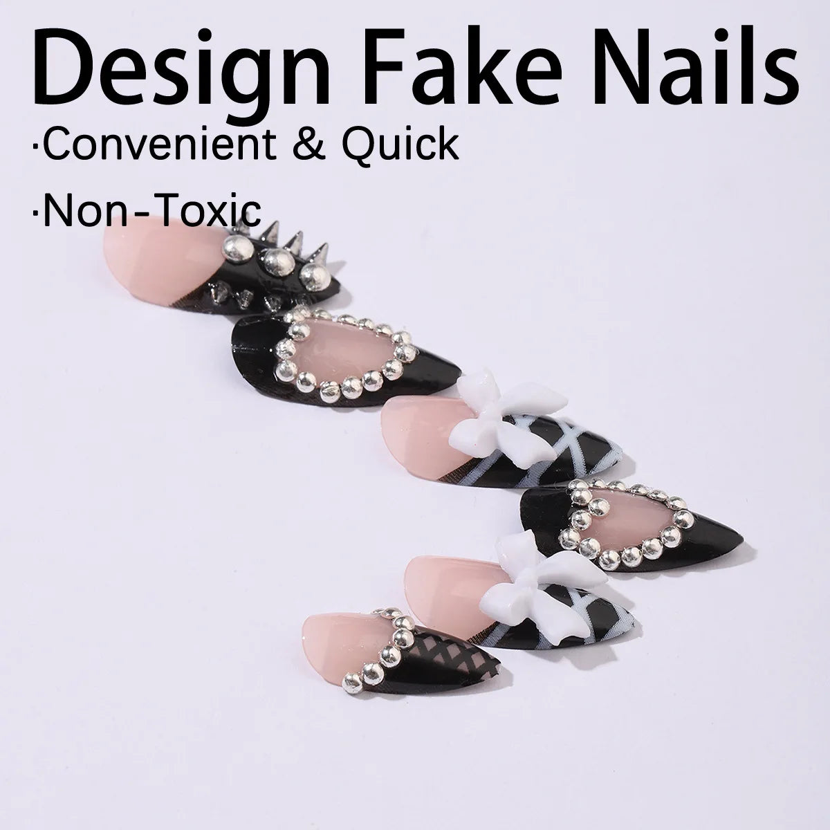 Black Cool Fake Nails – Halloween Bat Press on Nails