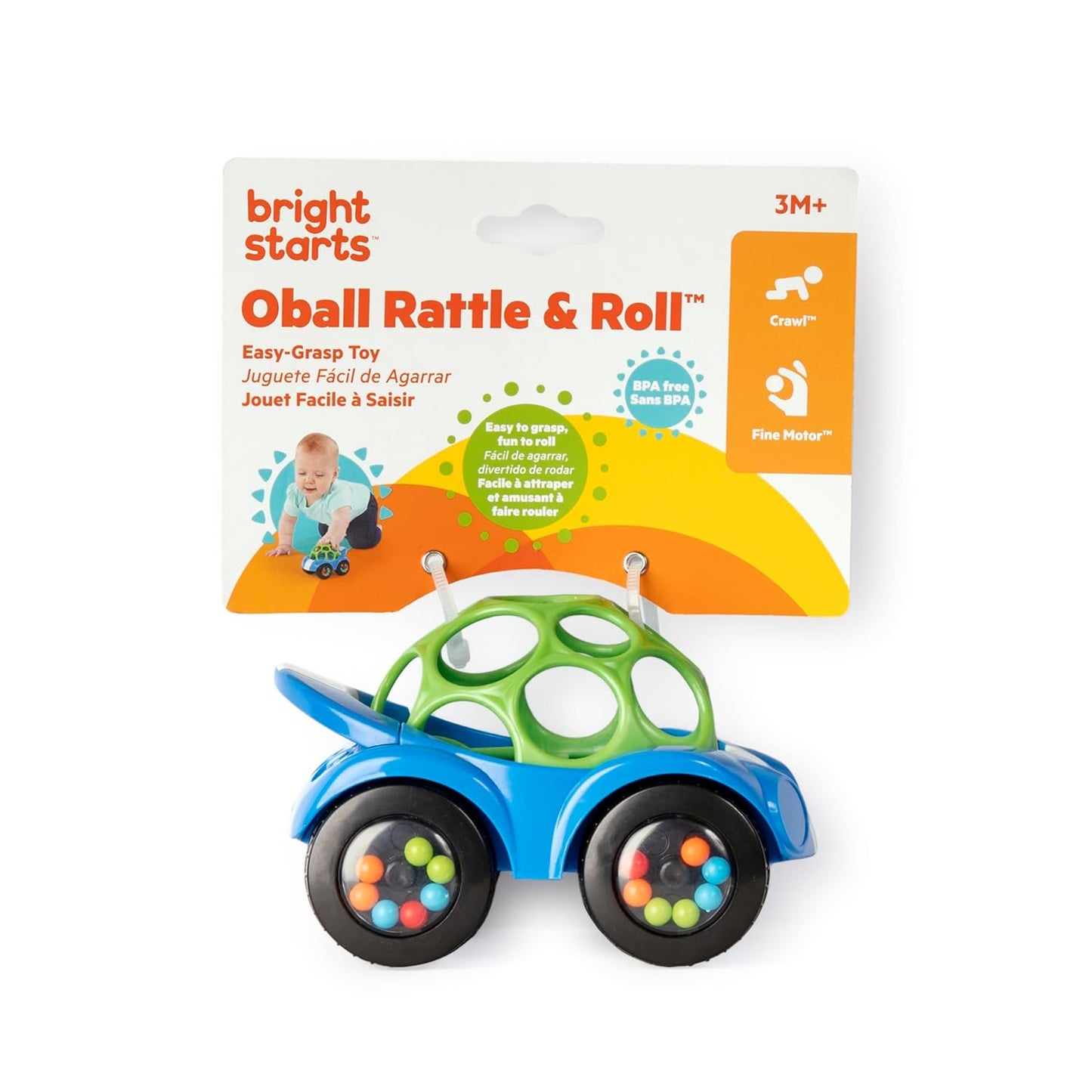 Bright Starts Oball Rattle & Roll Car – Easy-Grasp BPA-Free Infant Toy - Urbizia