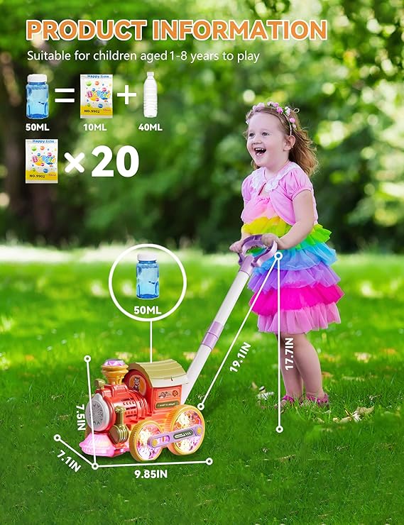 Bubble Machine Train – Musical Light-Up Bubble Blower for Kids - Urbizia