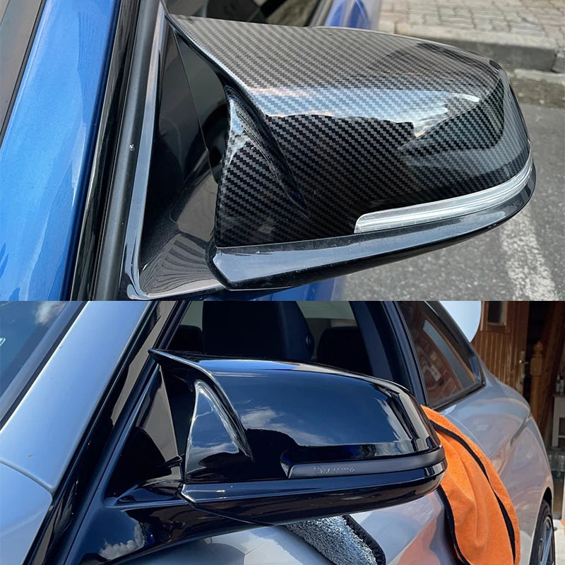 Carbon Fiber Rearview Mirror Cover Caps for BMW (2pcs, Black Pattern)