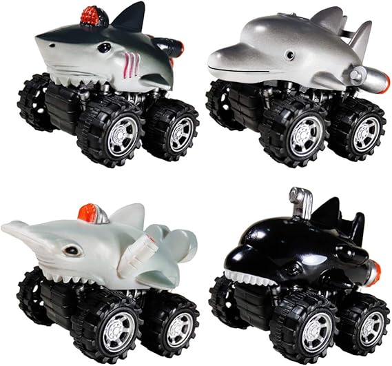 DINOBROS Shark Pull Back Cars – 4 Pack Ocean Animal Truck Toys for Kids - Urbizia