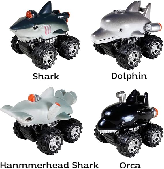 DINOBROS Shark Pull Back Cars – 4 Pack Ocean Animal Truck Toys for Kids - Urbizia