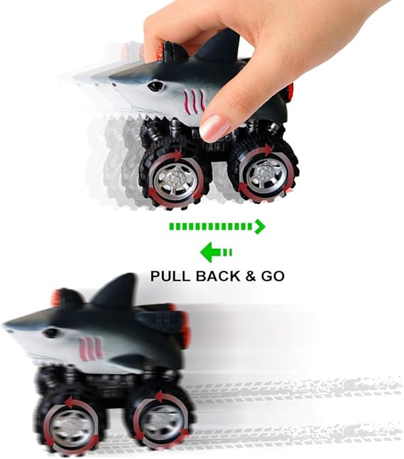 DINOBROS Shark Pull Back Cars – 4 Pack Ocean Animal Truck Toys for Kids - Urbizia