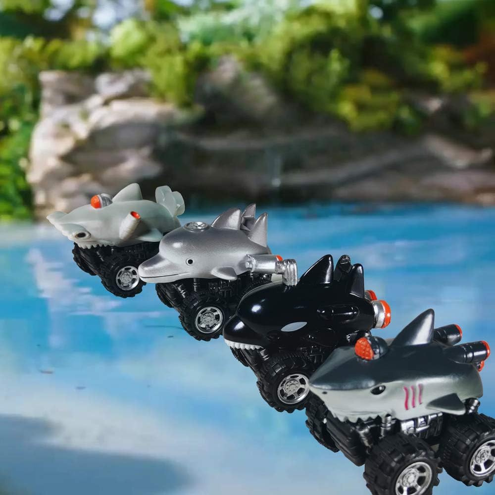 DINOBROS Shark Pull Back Cars – 4 Pack Ocean Animal Truck Toys for Kids - Urbizia