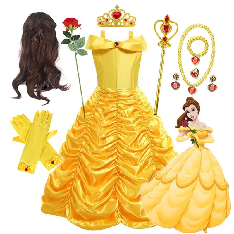 Disney Belle Princess Dress – Beauty and the Beast Halloween Cosplay & Party Gown for Girls 2–10 Yrs
