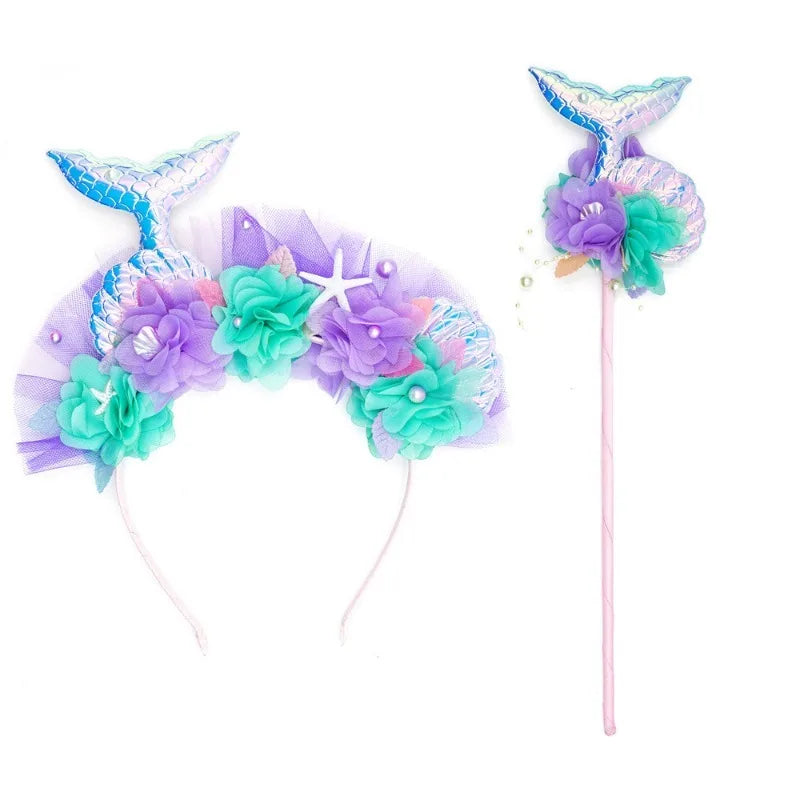 Disney Purple Mermaid Headpiece – Hair Hoop & Sequins Fairy Princess Wand Accessories for Kids Dress-Up