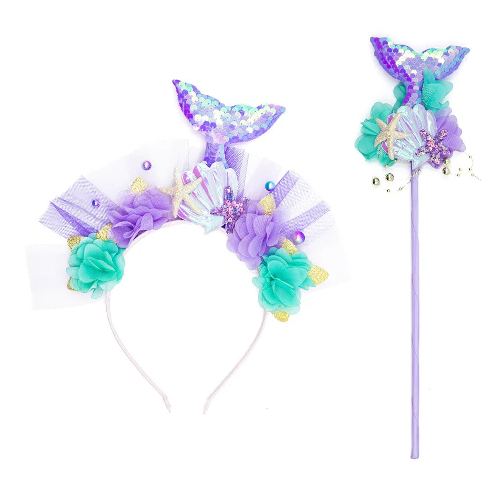 Disney Purple Mermaid Headpiece – Hair Hoop & Sequins Fairy Princess Wand Accessories for Kids Dress-Up